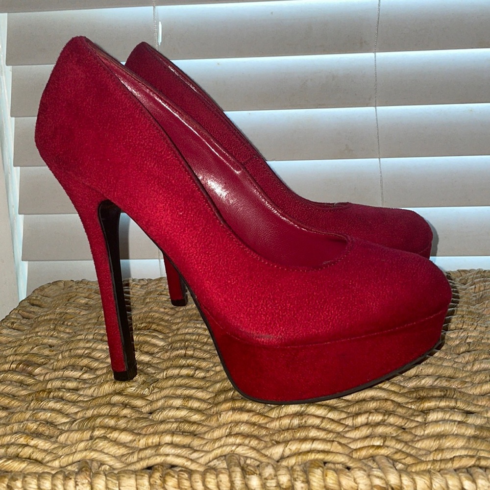 BRASH cherry red suede platform heels size 6 1/2